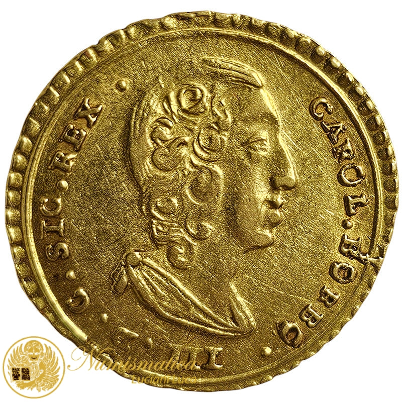 PALERMO Carlo III di Borbone ONCIA 1734 Au Spl Rara #PV223