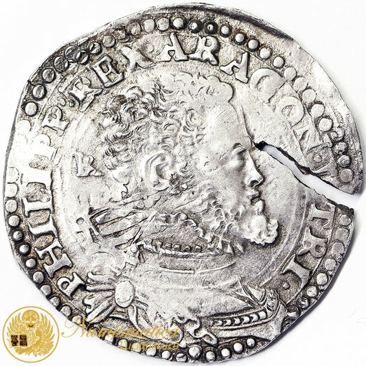 NAPOLI Filippo II 1554-98 MEZZO DUCATO Busto Corazzato Ag Q.Spl #PV161