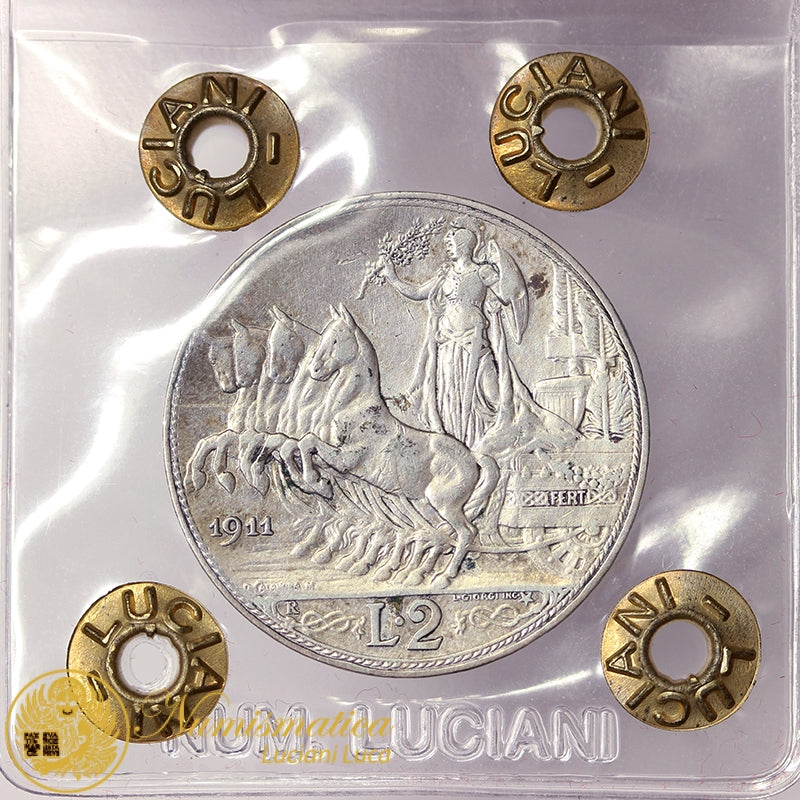 VITTORIO EMANUELE III 2 Lire 1911 Quadriga BB Molto Raro #P533