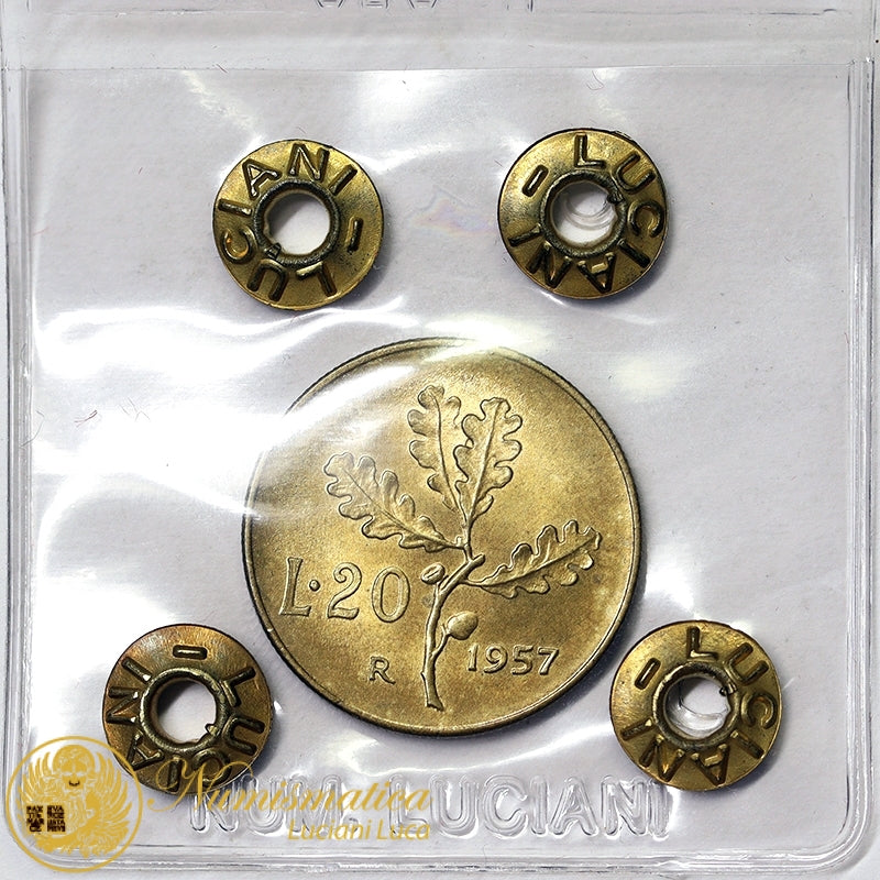 ITALIA 20 Lire 1957 Ramo di Quercia Fdc #P250
