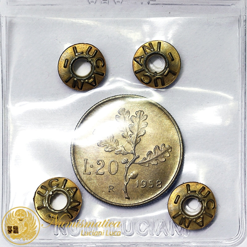 ITALIA 20 Lire 1958 Ramo di Quercia Fdc #P252