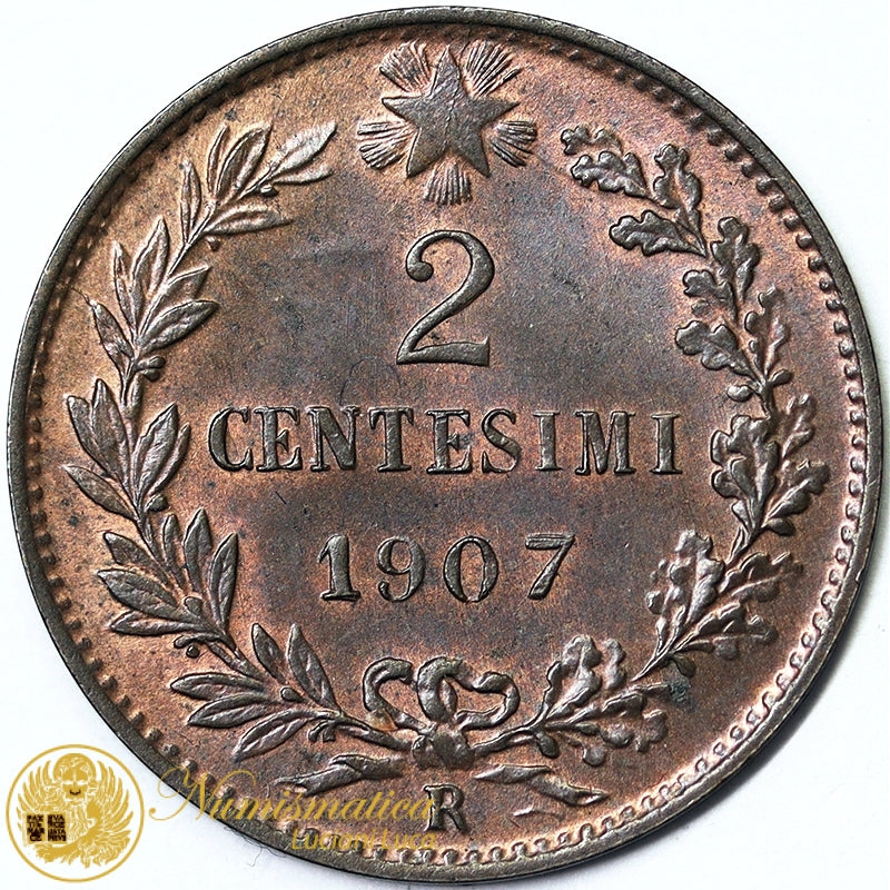 VITTORIO EMANUELE III 2 Centesimi 1907 Valore R2 FDC #3373