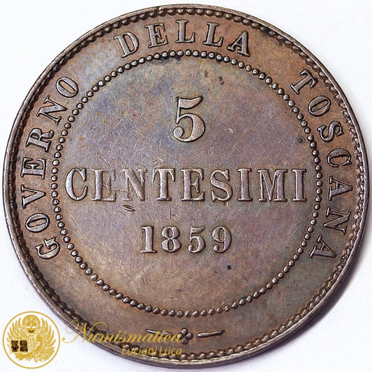 VITTORIO EMANUELE II Re Eletto 5 Centesimi 1859 zecca Birmingham Spl #P566