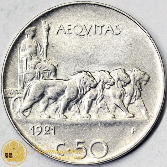 VITTORIO EMANUELE III 50 centesimi 1921 bordo liscio Fdc #P81