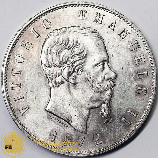 VITTORIO EMANUELE II 5 Lire 1872 Zecca Milano Ag Q.Fdc #PV286