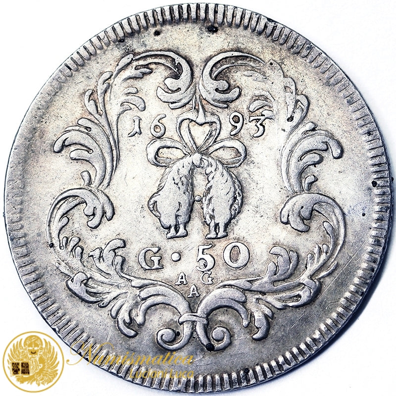 NAPOLI Carlo II 1667-1700 Mezzo Ducato/50 Grana 1693 Ag RARO Q.Spl #PV432
