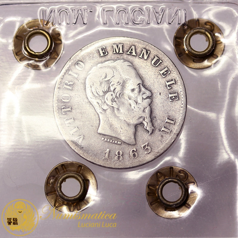 VITTORIO EMANUELE II 1 Lira 1863 Torino Valore Ag R3 MB #PV222
