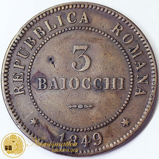 REPUBBLICA ROMANA 3 Baiocchi 1849 Roma BB+ #2392