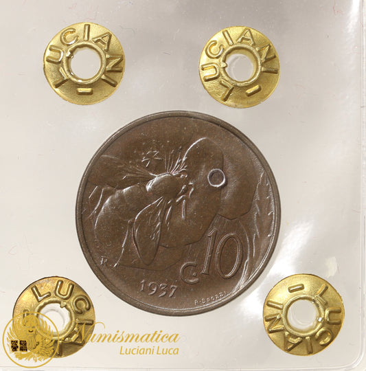 VITTORIO EMANUELE III 10 Centesimi 1937 Fdc rame rosso scuro Fdc #PV231