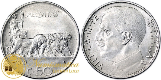 VITTORIO EMANUELE III 50 Centesimi 1919 Leoni contorno liscio NC Fdc #5627
