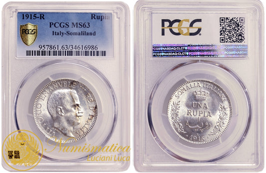 SOMALIA ITALIANA 1 Rupia 1915 VITTORIO EMANUELE III PCGS MS63 #SLAB15