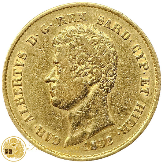 20 Lire 1832 Carlo Alberto zecca di Genova Au Raro BB # PV236