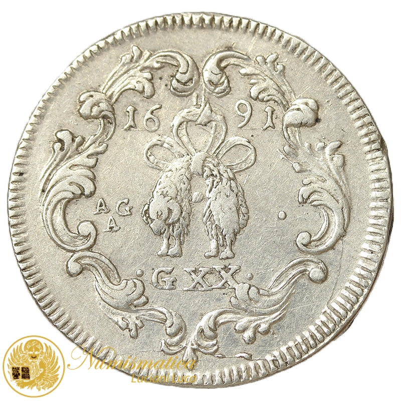 NAPOLI Carlo II 1674-1700 II Periodo Re di Spagna TARI’ 1691 da 20 Grana Spl #PV163