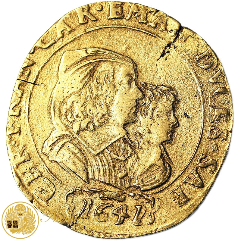 CARLO EMANUELE II 4 Scudi 1641 (reggenza 1638-48) Au R2 BB #4732