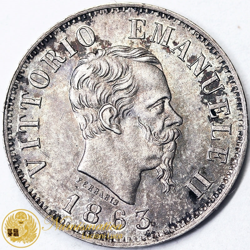 VITTORIO EMANUELE II 50 Centesimi 1863 M Valore argento Q.Fdc #PV180