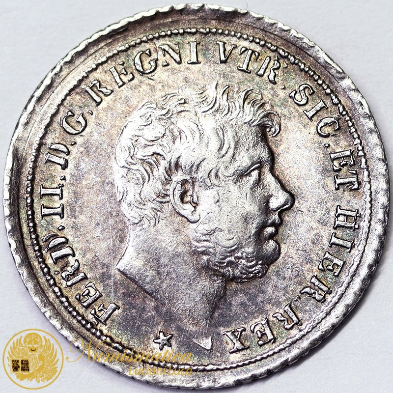 NAPOLI Mezzo Carlino da 5 Grana 1853 FERDINANDO II DI BORBONE 1830-59 Ag RARO Q.FDC #3430