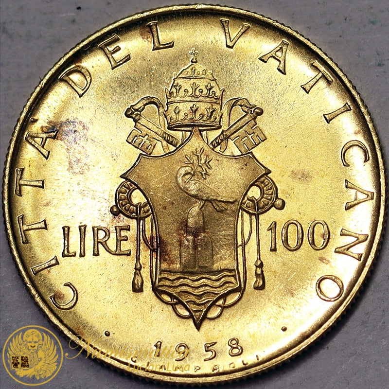 VATICANO 100 Lire 1958 PIO XII 1939-58 Au FDC #PV757