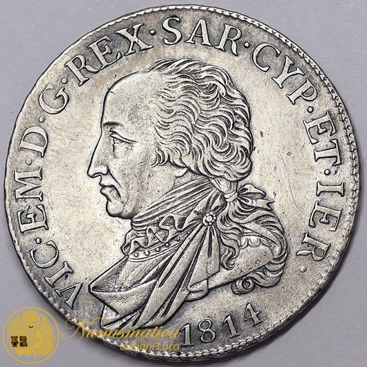 REGNO DI SARDEGNA Vittorio Emanuele I 1814-21 Mezzo Scudo 1814 Zecca Torino Ag BB/Q.SPL Molto Raro #PV420