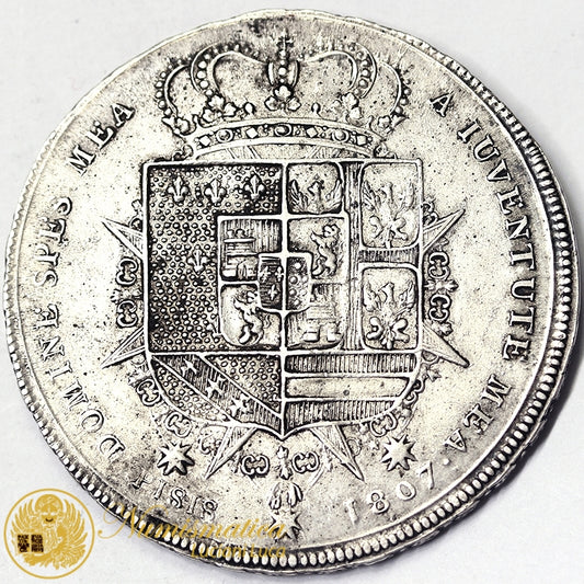 REGNO D’ETRURIA Francescone 1807 Firenze CARLO LUDOVICO DI BORBONE Reggenza di Maria Luigia BB/Q.SPL #P253