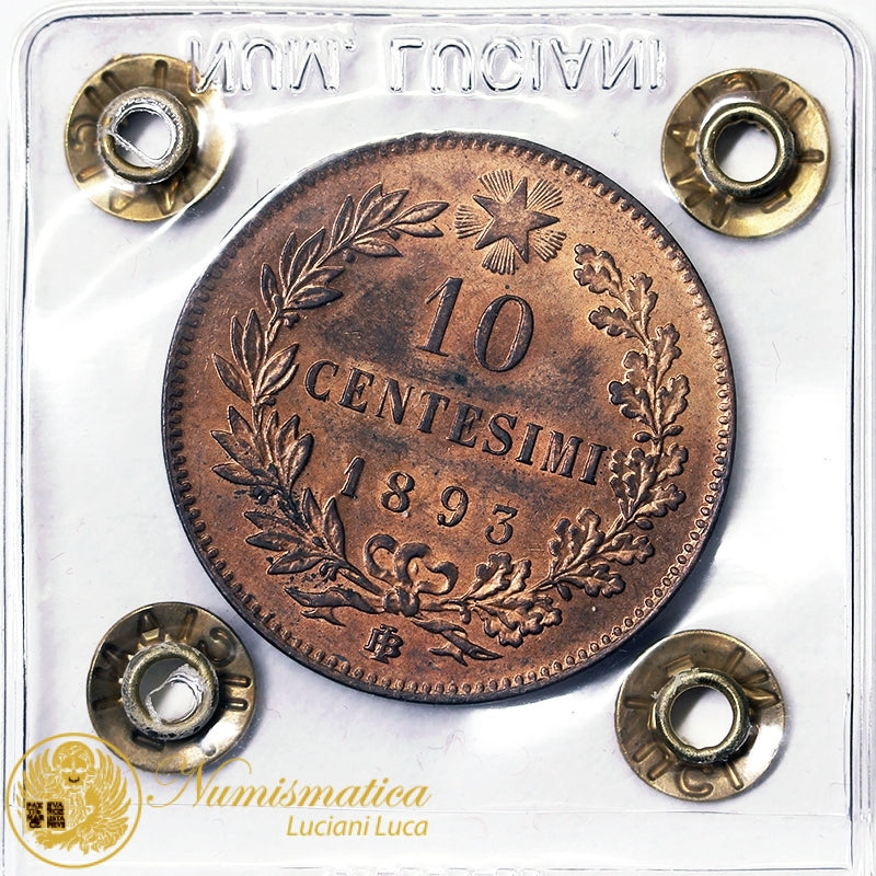 UMBERTO I 10 Centesimi 1893 Birmingham FDC rame rosso #PV443