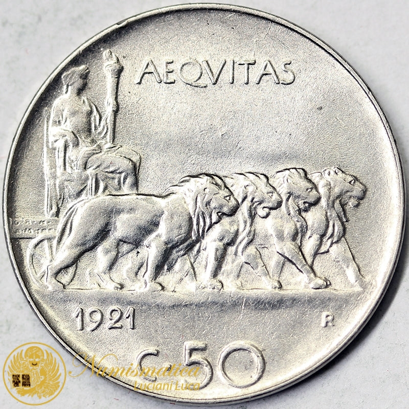 VITTORIO EMANUELE III 50 centesimi 1921 bordo liscio Fdc #P81