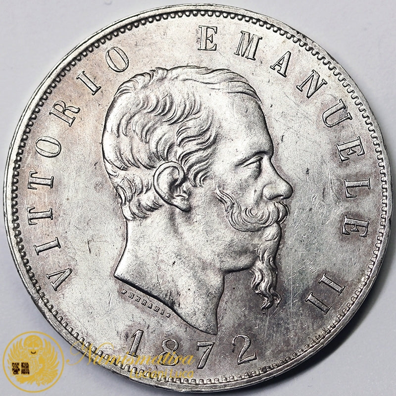 VITTORIO EMANUELE II 5 Lire 1872 Zecca Milano Ag Q.Fdc #PV286
