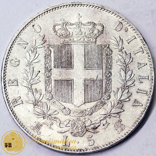 VITTORIO EMANUELE II 5 Lire 1872 MILANO Spl+ #PV429