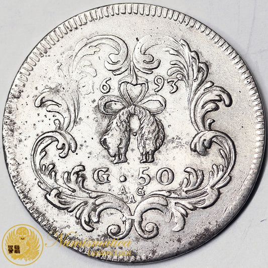 REGNO DI NAPOLI Carlo II 1665-1700 Mezzo Ducato 1693 Q.SPL #P65