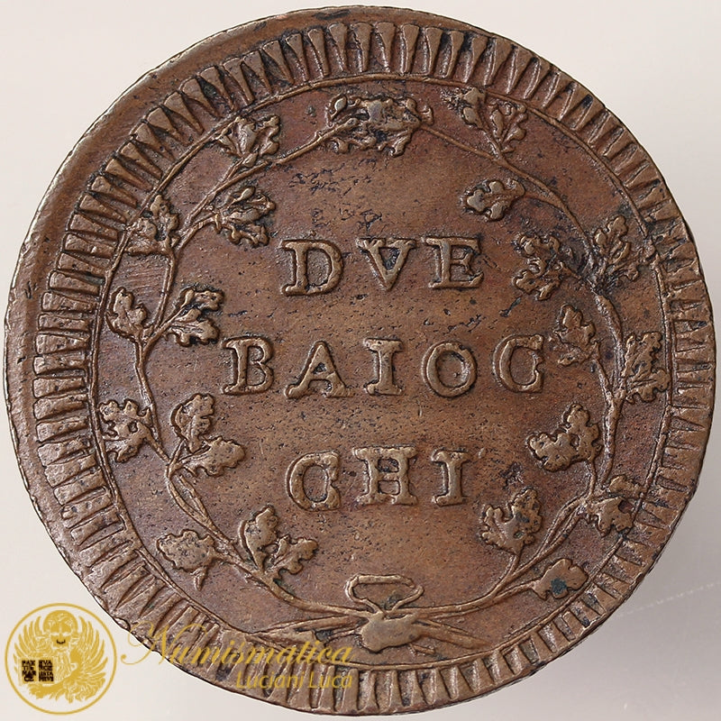 PRIMA REPUBBLICA ROMANA 1798-99 DUE BAIOCCHI senza data Roma RRR Q.Spl #PV04