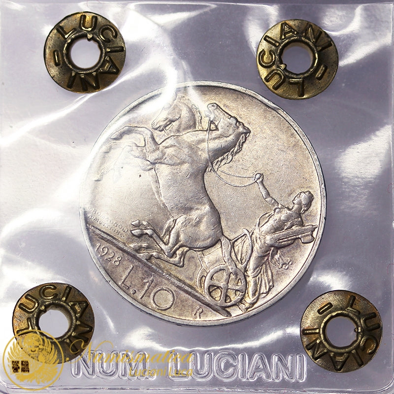 VITTORIO EMANUELE III 10 Lire 1928 due Rosette Q.Spl R2 MOLTO RARO #PV132a