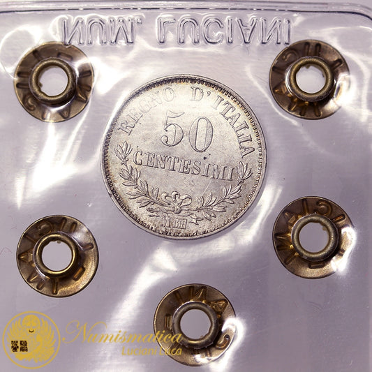 VITTORIO EMANUELE II 50 Centesimi 1866 Milano Valore Ag RARO Q.Fdc/Fdc #PV219