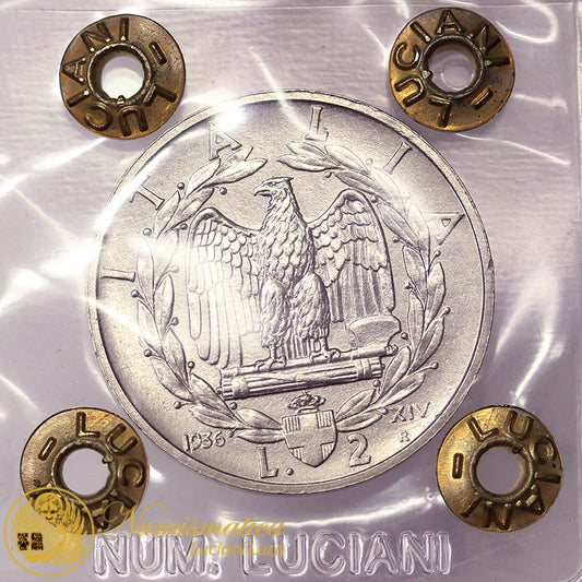 VITTORIO EMANUELE III 2 Lire 1936 Impero Meglio di Spl RARA #PV149