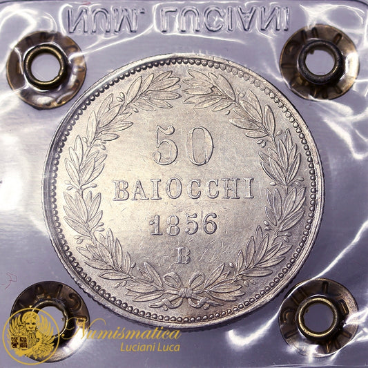 STATO PONTIFICIO Pio IX 50 Baiocchi 1856 Bologna RARA Q.Fdc #PV198