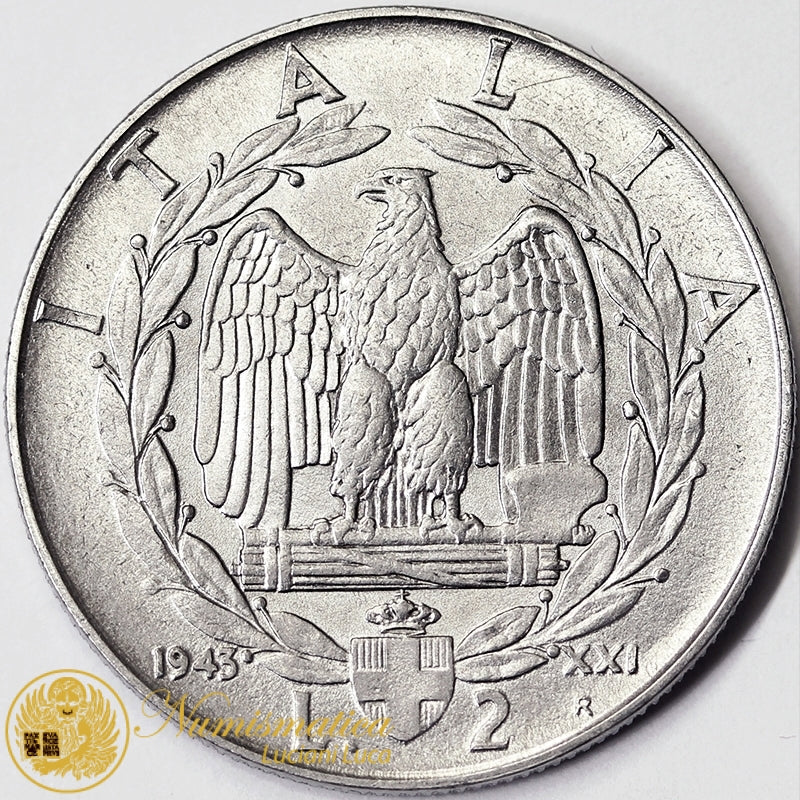 VITTORIO EMANUELE III 2 Lire 1943 Roma Impero Q.Spl #2270