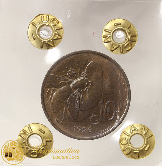 VITTORIO EMANUELE III 10 Centesimi 1926 Ape rame rosso scuro Fdc #PV214