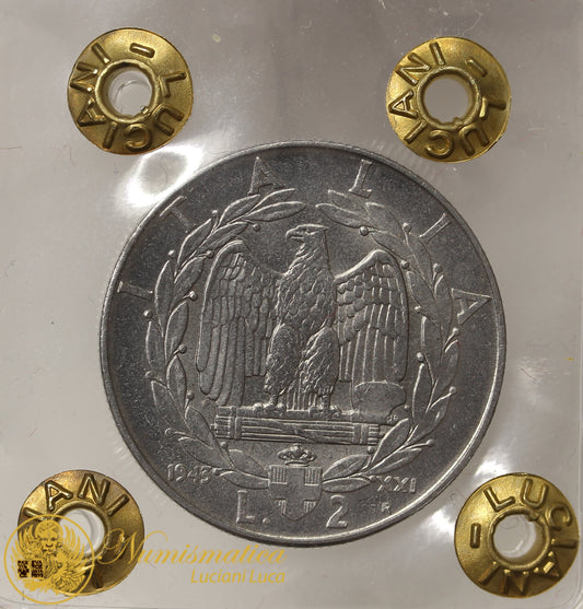 VITTORIO EMANUELE III 2 Lire 1943 Impero Spl/Q.Fdc RARO #PV750